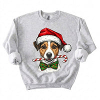 Personalized Dog Breed Christmas Sweatshirt, 50+ Breed Options, Santa Hat Candy Cane Dog Portrait, Holiday Gift for Dog Mom and Dog Dad – Jack Russell