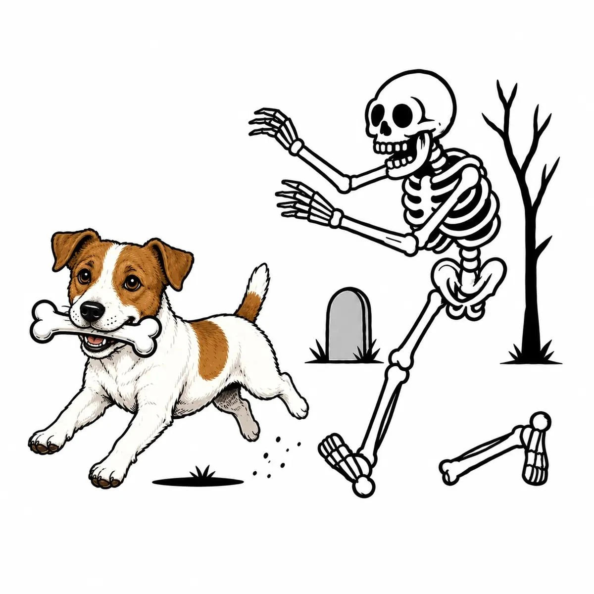 Personalized Dog Breed Halloween T-Shirt, Custom Choose Your Dog, Funny Skeleton Chasing Pup Graphic, Spooky Pet Lover Gift – Jack Russell