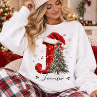 Personalized Christmas Initial Sweatshirt Custom Name Monogram Christmas Holiday Women Festive Cute Design – Jennifer