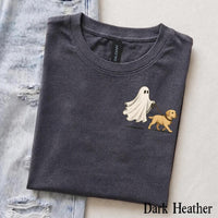 Personalized Dog Breed Halloween T-Shirt, Custom Ghost Walking Dog Graphic, Spooky Season Dog Mom Dad Gift – Labrador Retriever