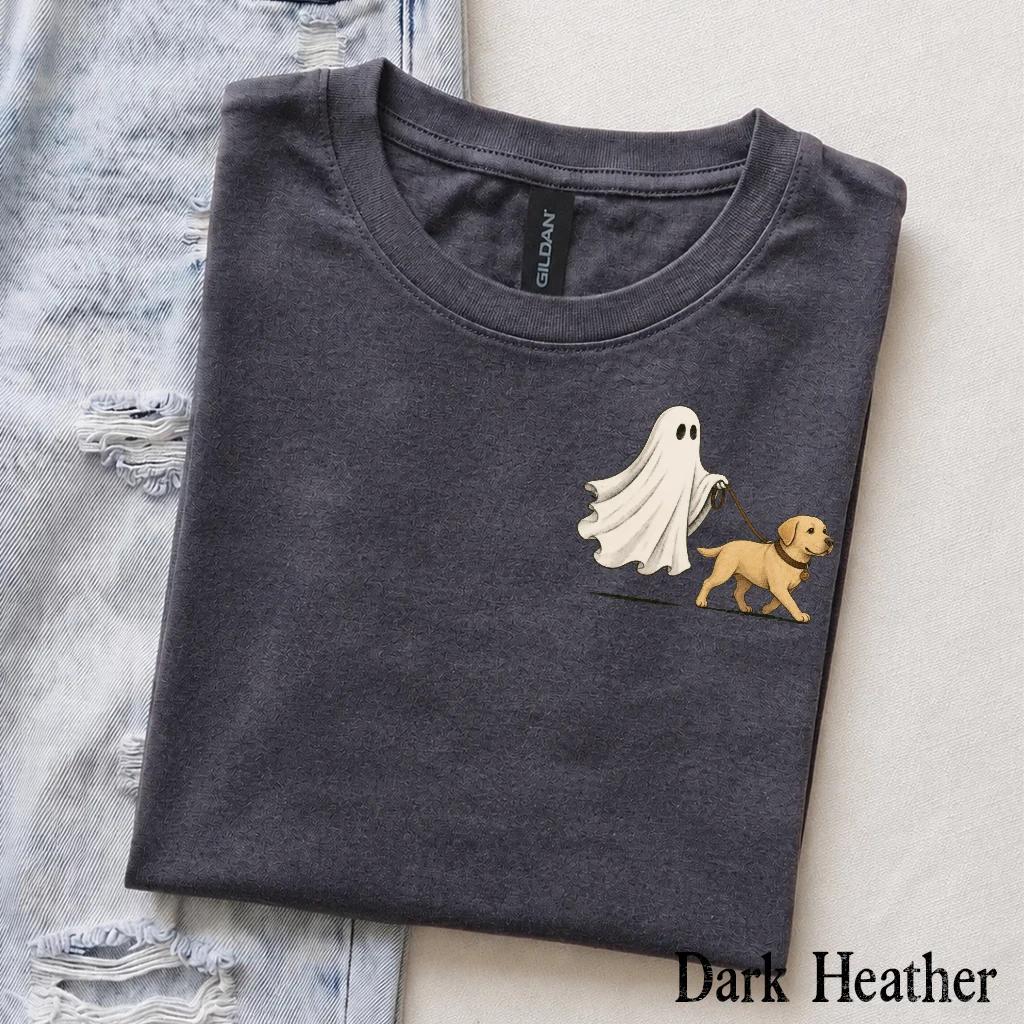 Personalized Dog Breed Halloween T-Shirt, Custom Ghost Walking Dog Graphic, Spooky Season Dog Mom Dad Gift – Labrador Retriever