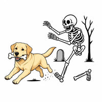 Personalized Dog Breed Halloween T-Shirt, Custom Choose Your Dog, Funny Skeleton Chasing Pup Graphic, Spooky Pet Lover Gift – Labrador Retriever
