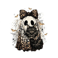 Halloween Cat Sweatshirt, Leopard Ghost Holding Custom Cat Breed, Spooky Season Cat Lover Gift for Women, Coquette Bow Leopard Print Style – Maine Coon