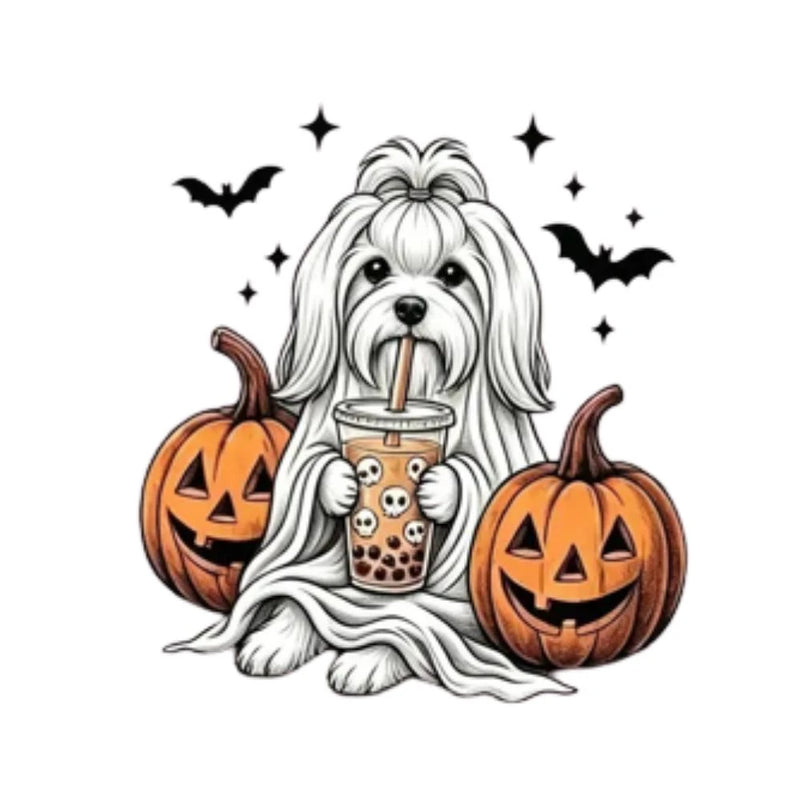 Custom Dog Breed Halloween Shirt, Cute Ghost Boba Pet Lover Tee, Spooky Fall Dog Mom Top – Maltese