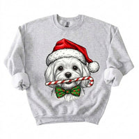 Personalized 50+ Dog Breed Christmas Sweatshirt, Custom Santa Hat Candy Cane Pet Portrait, Dog Mom and Dog Dad Holiday Gift – Maltese