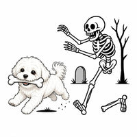 Personalized Dog Breed Halloween T-Shirt, Custom Choose Your Dog, Funny Skeleton Chasing Pup Graphic, Spooky Pet Lover Gift – Maltese