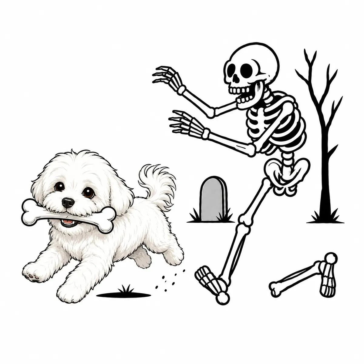 Personalized Dog Breed Halloween T-Shirt, Custom Choose Your Dog, Funny Skeleton Chasing Pup Graphic, Spooky Pet Lover Gift – Maltese