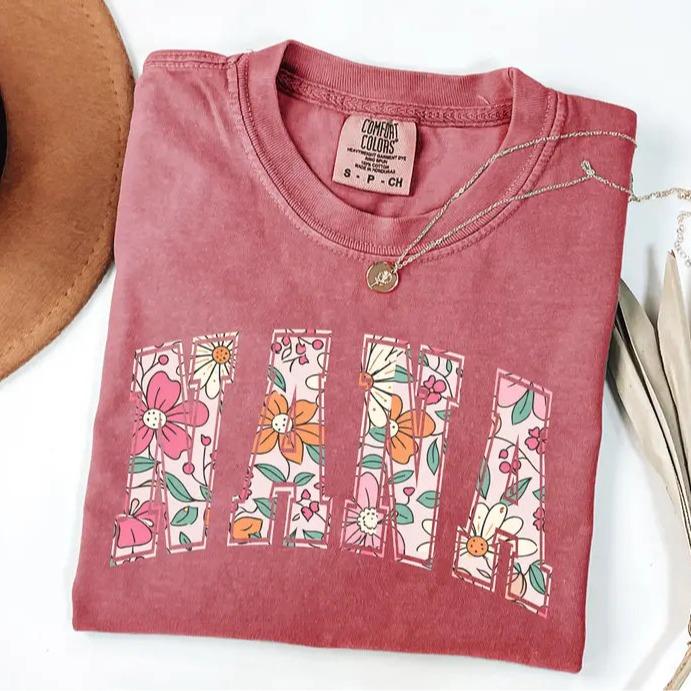 Personalized Mama T-Shirt MAMA Auntie Gigi Mimi Nana Grammy Mother's Day Gift Women Patchwork Floral – NANA