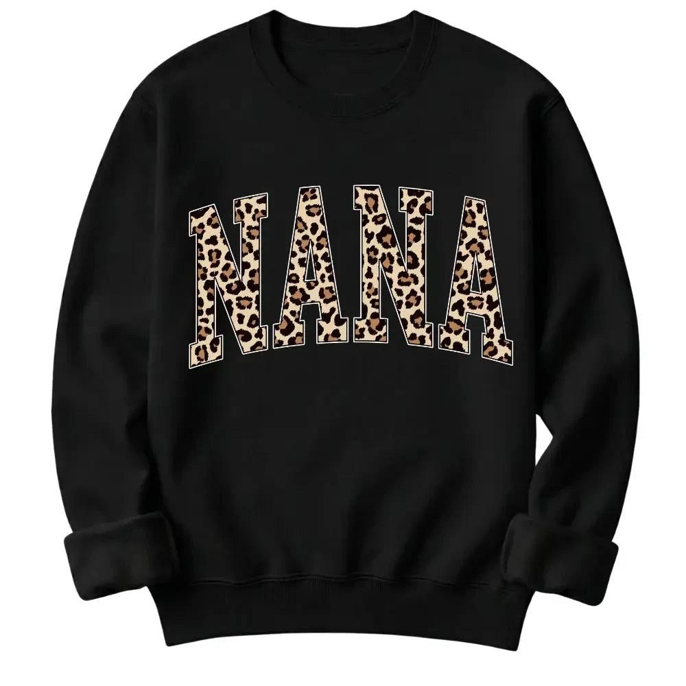 Personalized Grandma Sweatshirt Custom Leopard Nickname Gigi Mimi Nana Mama Mother's Day Family Matching Gift Women Leopard Varsity – NANA