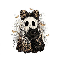 Halloween Cat Sweatshirt, Leopard Ghost Holding Custom Cat Breed, Spooky Season Cat Lover Gift for Women, Coquette Bow Leopard Print Style – Norwegian Forest Cat