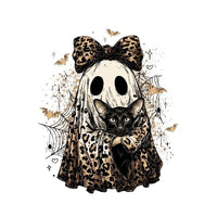 Halloween Cat Sweatshirt, Leopard Ghost Holding Custom Cat Breed, Spooky Season Cat Lover Gift for Women, Coquette Bow Leopard Print Style – Oriental Shorthair