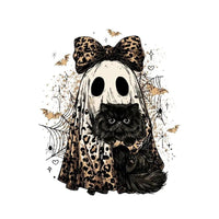 Halloween Cat Sweatshirt, Leopard Ghost Holding Custom Cat Breed, Spooky Season Cat Lover Gift for Women, Coquette Bow Leopard Print Style – Persian