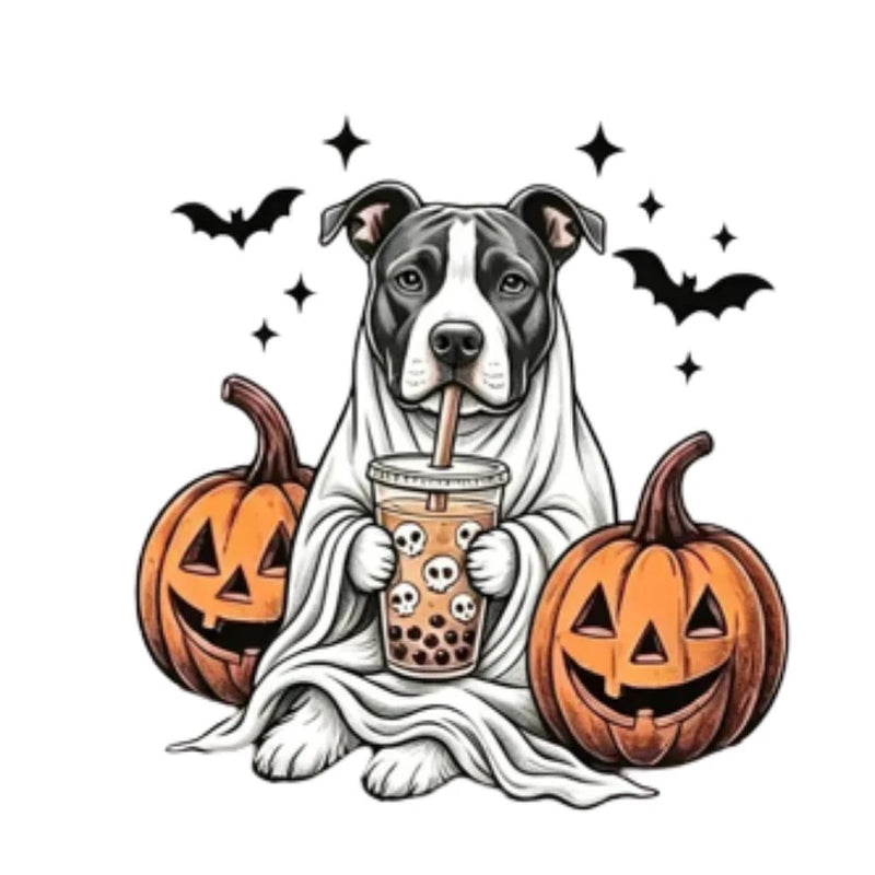 Personalized Dog Halloween T-Shirt, Custom Choose Your Dog Breed Ghost Boba Design, Cute Spooky Fall Pet Mom Dog Lover Gift – Pitbull