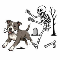 Personalized Dog Breed Halloween T-Shirt, Custom Choose Your Dog, Funny Skeleton Chasing Pup Graphic, Spooky Pet Lover Gift – Pitbull