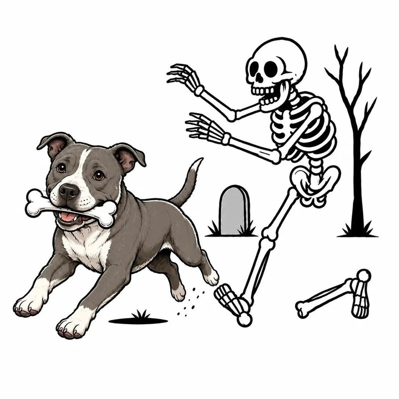 Personalized Dog Breed Halloween T-Shirt, Custom Choose Your Dog, Funny Skeleton Chasing Pup Graphic, Spooky Pet Lover Gift – Pitbull
