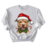 Personalized 50+ Dog Breed Christmas Sweatshirt, Custom Santa Hat Candy Cane Pet Portrait, Dog Mom and Dog Dad Holiday Gift – Pitbull