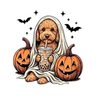 Personalized Dog Halloween T-Shirt, Custom Choose Your Dog Breed Ghost Boba Graphic, Spooky Pet Lover Gift – Poodle