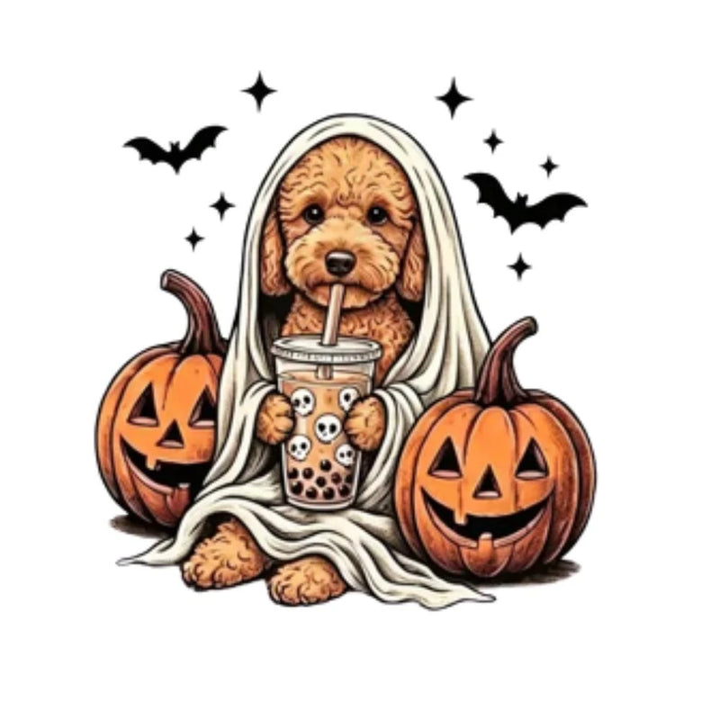 Personalized Dog Halloween T-Shirt, Custom Choose Your Dog Breed Ghost Boba Graphic, Spooky Pet Lover Gift – Poodle