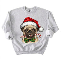 Personalized 50+ Dog Breed Christmas Sweatshirt, Custom Santa Hat Candy Cane Pet Portrait, Dog Mom and Dog Dad Holiday Gift – Pug