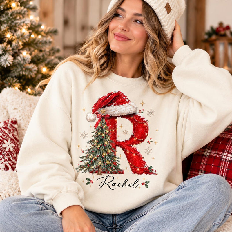 Personalized Christmas Initial Sweatshirt Custom Name Monogram Christmas Holiday Women Festive Cute Design – Rachel