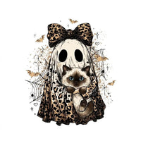 Halloween Cat Sweatshirt, Leopard Ghost Holding Custom Cat Breed, Spooky Season Cat Lover Gift for Women, Coquette Bow Leopard Print Style – Ragdoll