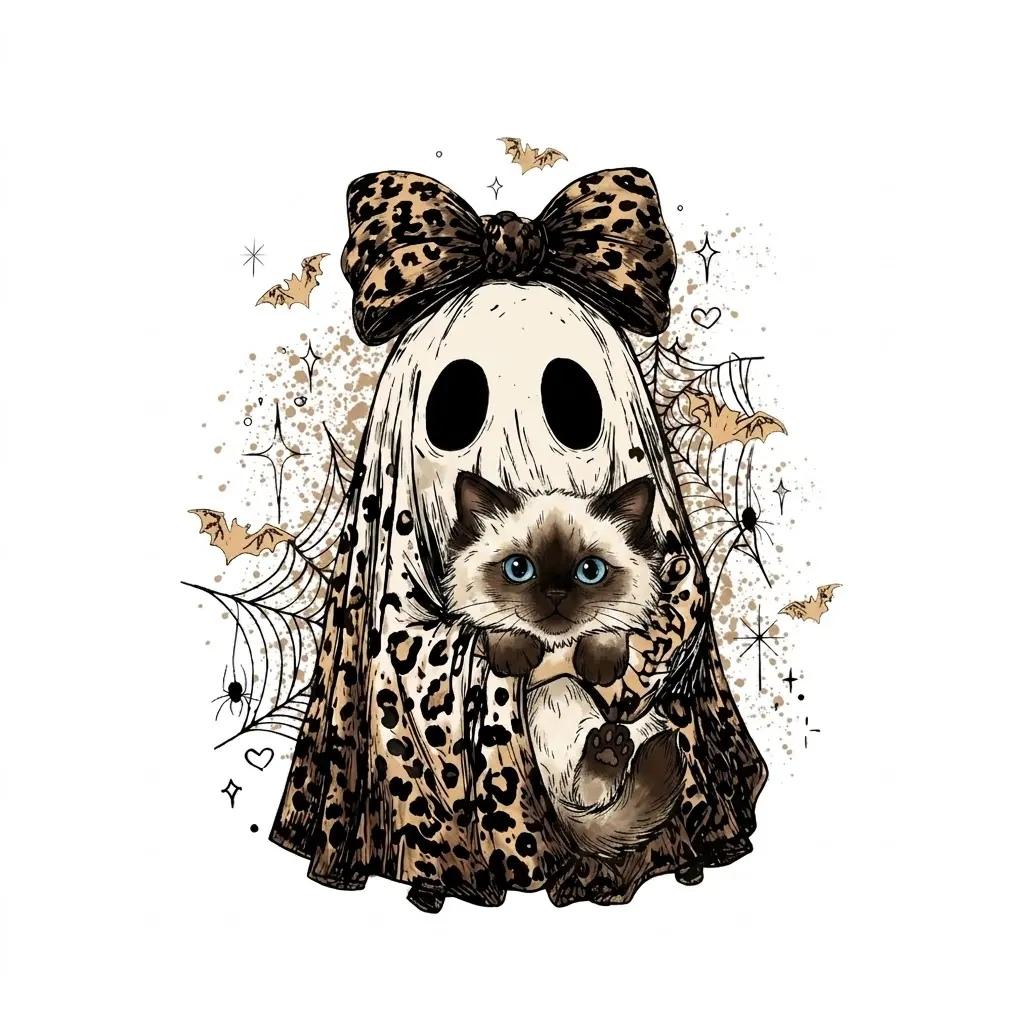 Halloween Cat Sweatshirt, Leopard Ghost Holding Custom Cat Breed, Spooky Season Cat Lover Gift for Women, Coquette Bow Leopard Print Style – Ragdoll