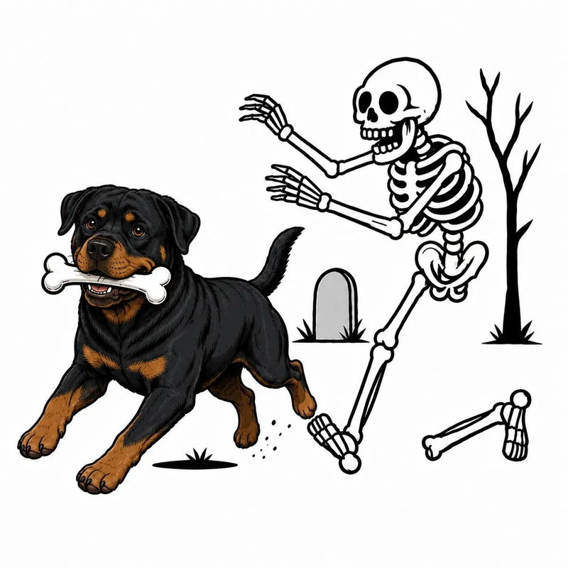 Personalized Dog Breed Halloween T-Shirt, Custom Choose Your Dog, Funny Skeleton Chasing Pup Graphic, Spooky Pet Lover Gift – Rottweiler