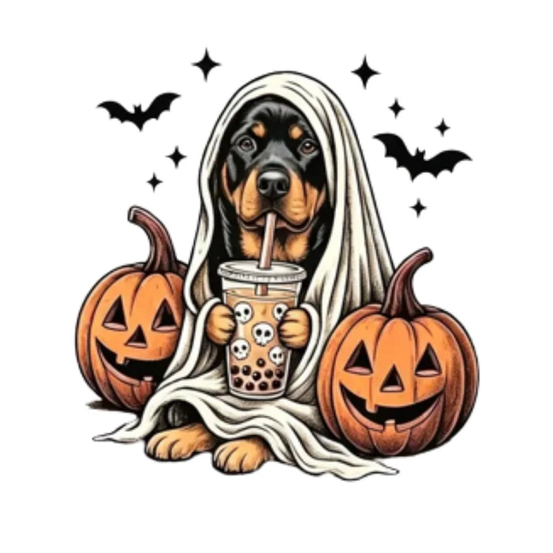 Personalized Dog Halloween T-Shirt, Custom Choose Your Dog Breed Ghost Boba Design, Cute Spooky Fall Pet Mom Dog Lover Gift – Rottweiler