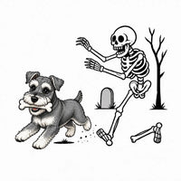 Personalized Dog Breed Halloween T-Shirt, Custom Choose Your Dog, Funny Skeleton Chasing Pup Graphic, Spooky Pet Lover Gift – Schnauzer