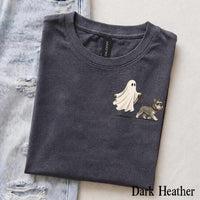 Personalized Dog Breed Halloween T-Shirt, Custom Ghost Walking Dog Graphic, Spooky Season Dog Mom Dad Gift – Schnauzer