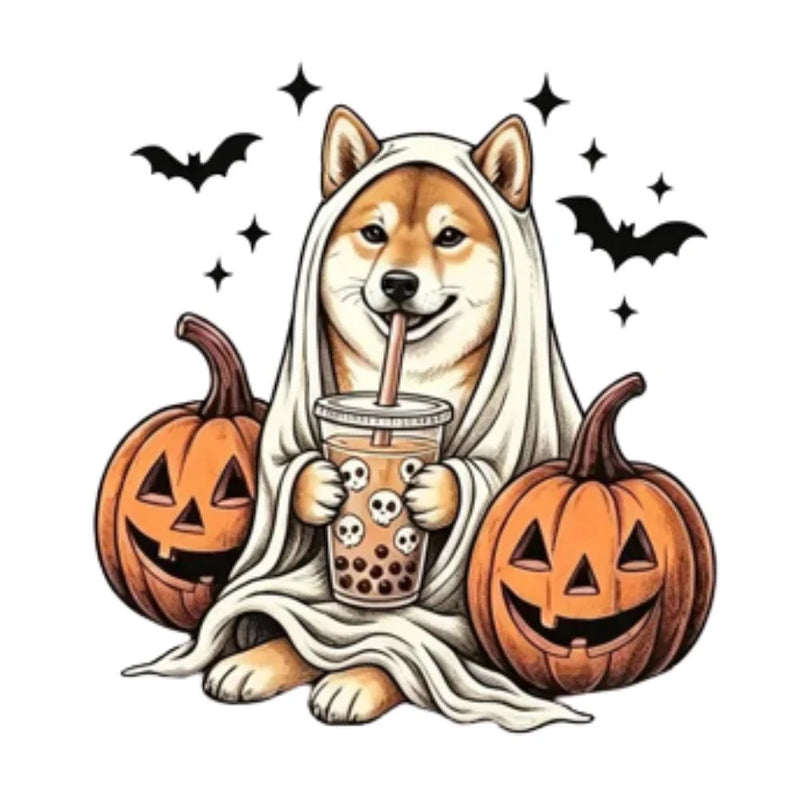 Personalized Dog Halloween T-Shirt, Custom Choose Your Dog Breed Ghost Boba Graphic, Spooky Pet Lover Gift – Shiba Inu