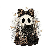 Halloween Cat Sweatshirt, Leopard Ghost Holding Custom Cat Breed, Spooky Season Cat Lover Gift for Women, Coquette Bow Leopard Print Style – Siberian