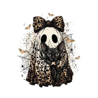 Halloween Cat Sweatshirt, Leopard Ghost Holding Custom Cat Breed, Spooky Season Cat Lover Gift for Women, Coquette Bow Leopard Print Style – Sphynx
