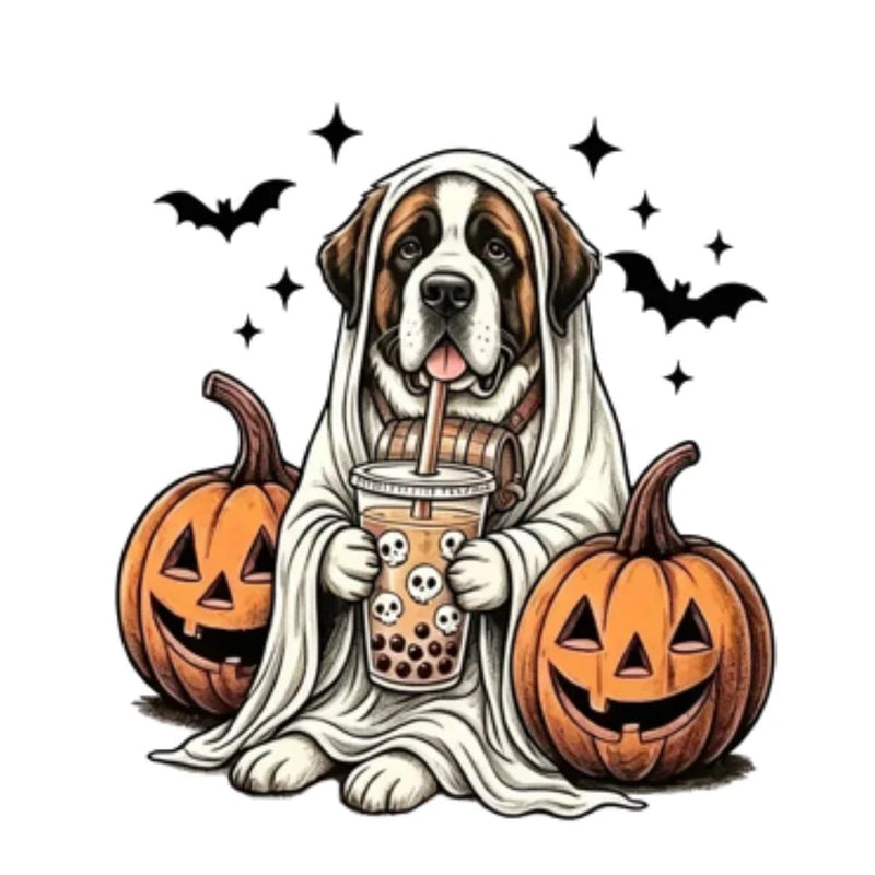 Personalized Dog Halloween T-Shirt, Custom Choose Your Dog Breed Ghost Boba Graphic, Spooky Pet Lover Gift – St Bernard