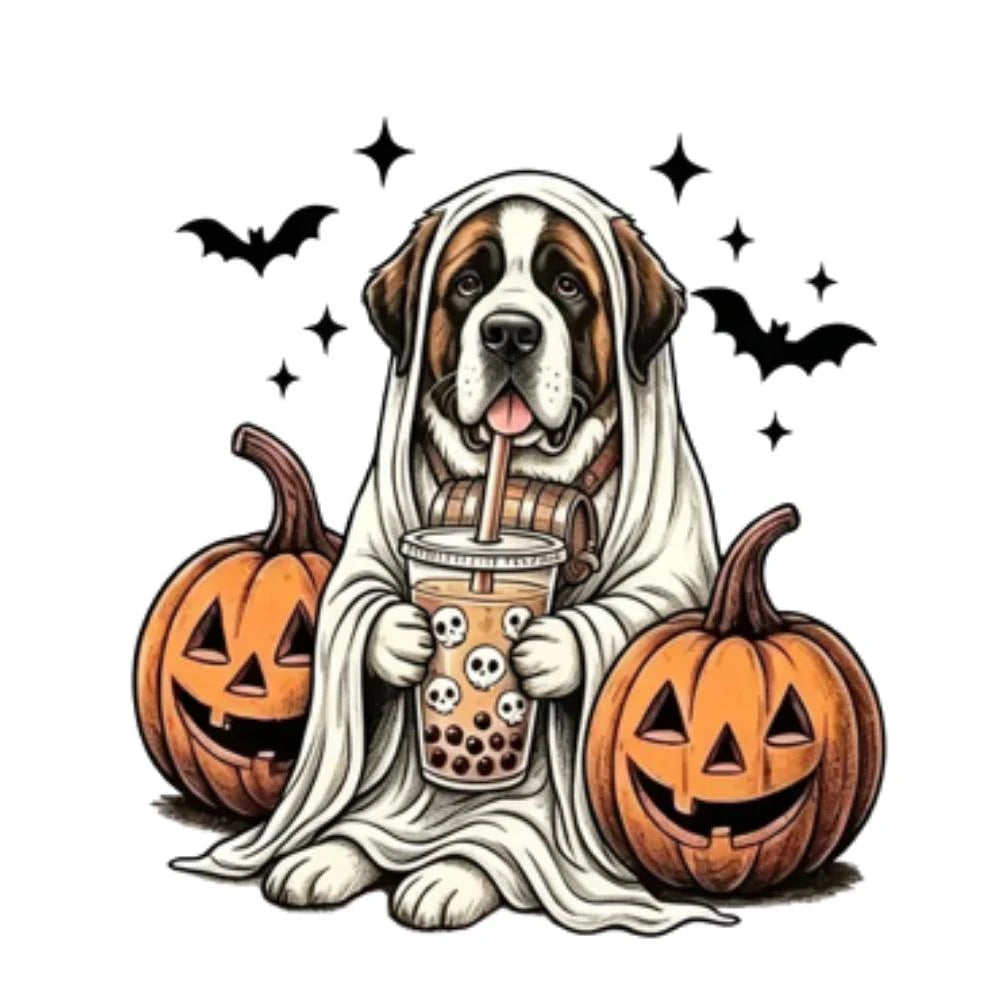Personalized Ghost Dog Boba Halloween T-Shirt, Custom Choose Your Dog Breed 50+ Options, Cute Spooky Fall Pet Mom Gift – St Bernard