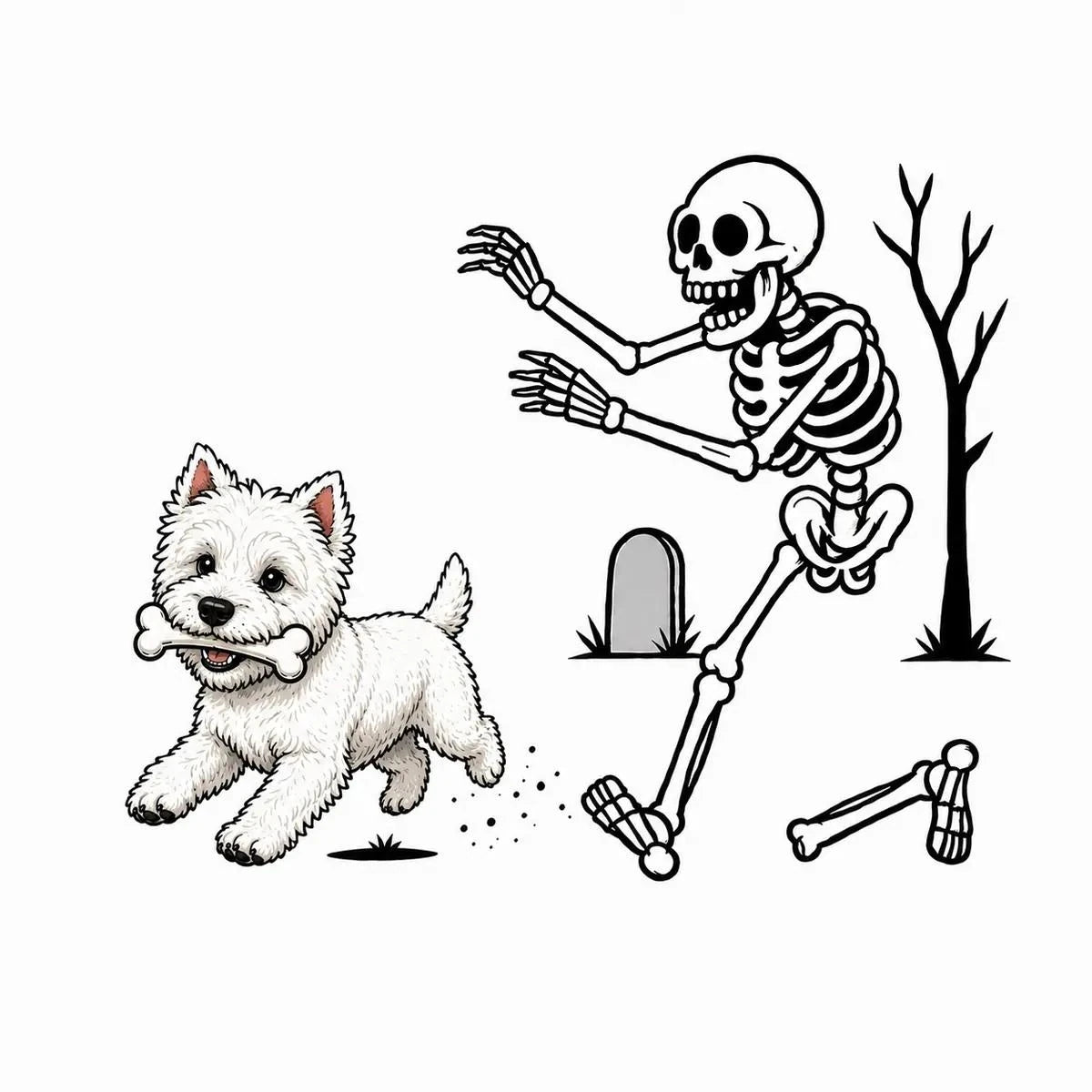 Personalized Dog Breed Halloween T-Shirt, Custom Choose Your Dog, Funny Skeleton Chasing Pup Graphic, Spooky Pet Lover Gift – Westie