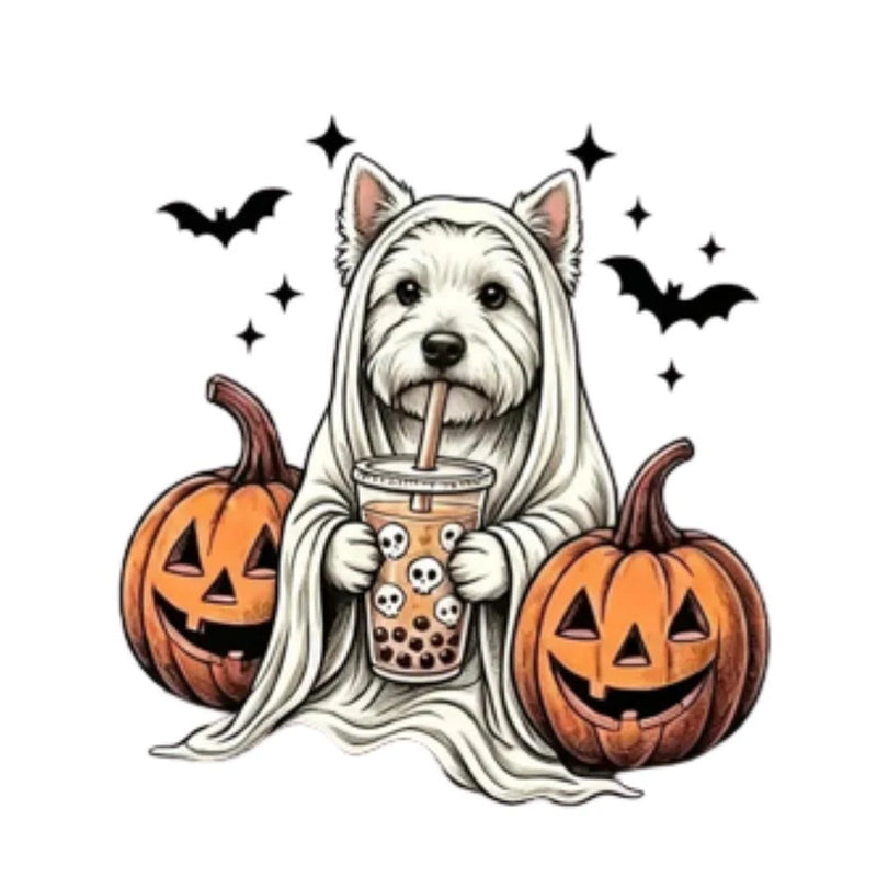 Custom Dog Breed Halloween Shirt, Cute Ghost Boba Pet Lover Tee, Spooky Fall Dog Mom Top – Westie