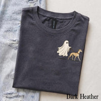 Personalized Dog Breed Halloween T-Shirt, Custom Ghost Walking Dog Graphic, Spooky Season Dog Mom Dad Gift – Whippet