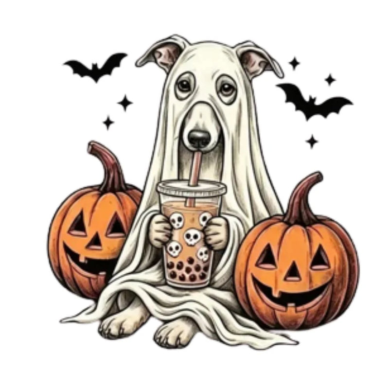 Personalized Dog Halloween T-Shirt, Custom Choose Your Dog Breed Ghost Boba Design, Cute Spooky Fall Pet Mom Dog Lover Gift – Whippet