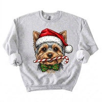 Personalized Dog Breed Christmas Sweatshirt, 50+ Breed Options, Santa Hat Candy Cane Dog Portrait, Holiday Gift for Dog Mom and Dog Dad – Yorkie