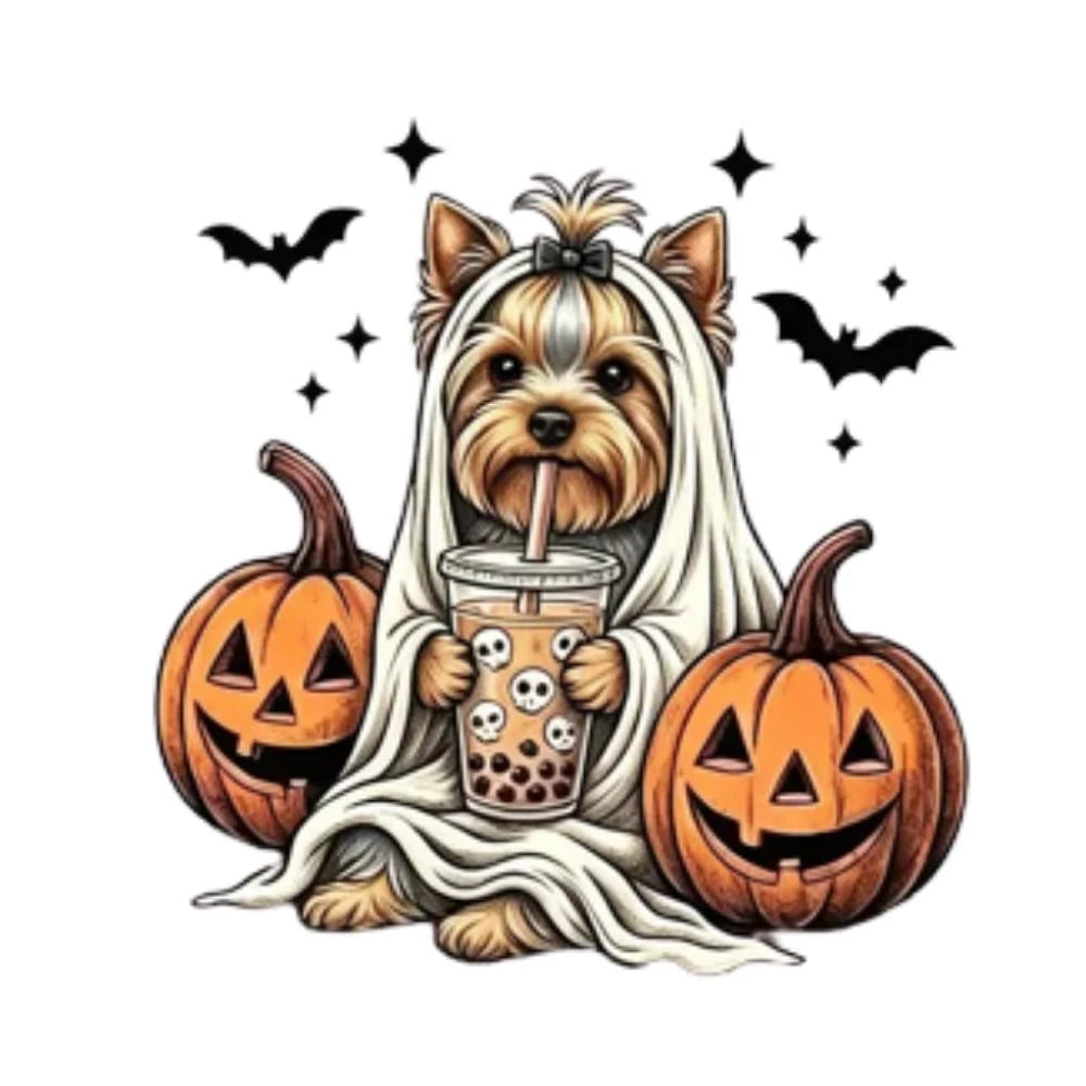Personalized Dog Halloween T-Shirt, Custom Choose Your Dog Breed Ghost Boba Design, Cute Spooky Fall Pet Mom Dog Lover Gift – Yorkie