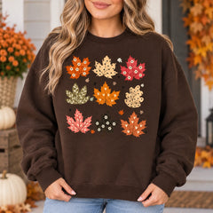 Autumn Leaves Sweatshirt Cute Colorful Maple Leaf Floral Fall Graphic Crewneck for Women