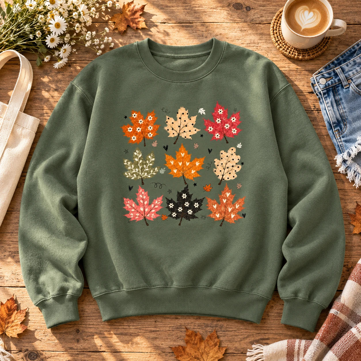 Autumn Leaves Sweatshirt Cute Colorful Maple Leaf Floral Fall Graphic Crewneck for Women