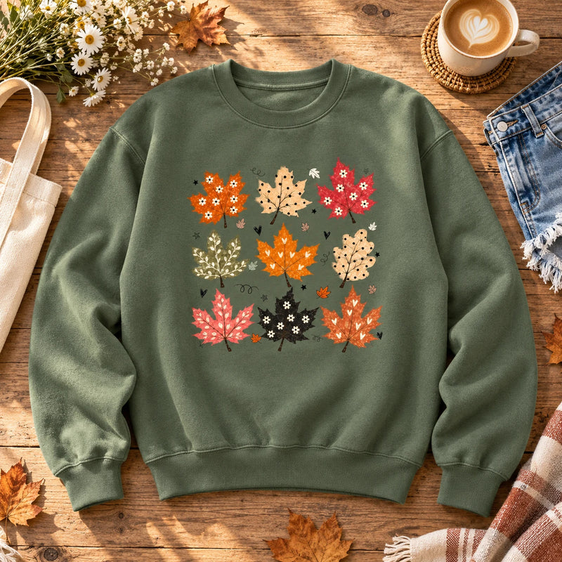 Autumn Leaves Sweatshirt Cute Colorful Maple Leaf Floral Fall Graphic Crewneck for Women