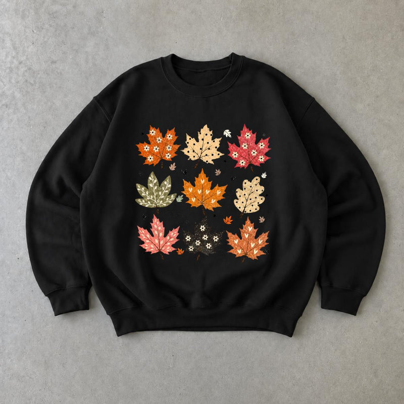 Autumn Leaves Sweatshirt Cute Maple Leaf Design Fall Season Women Cute Floral