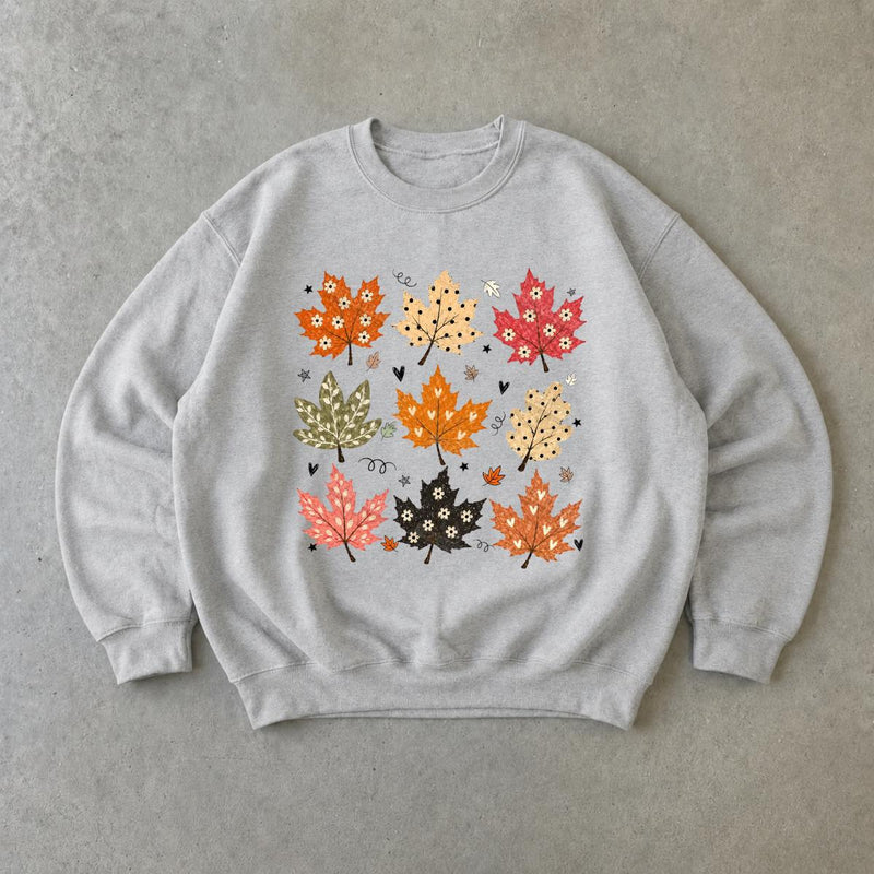 Autumn Leaves Sweatshirt Cute Maple Leaf Design Fall Season Women Cute Floral