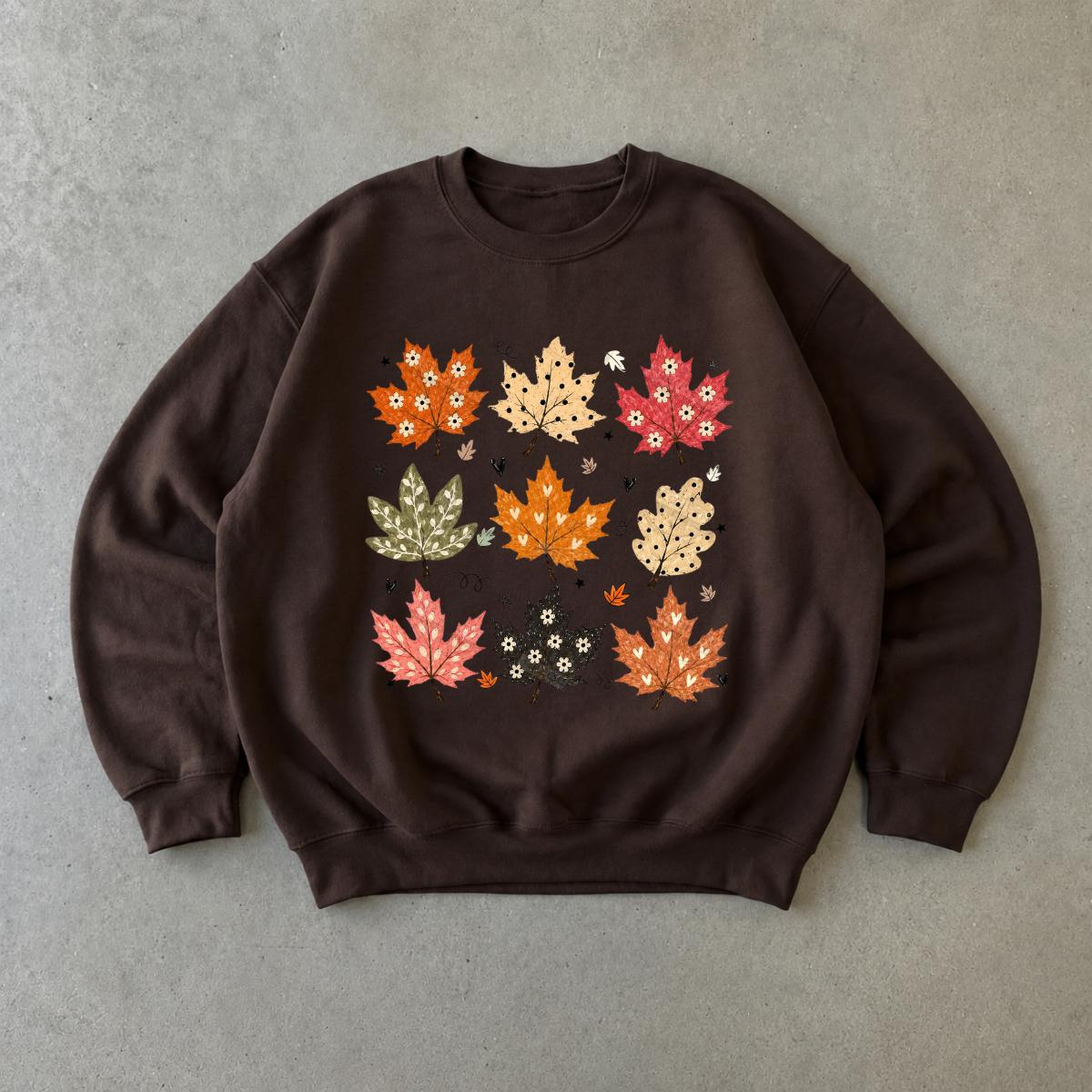 Autumn Leaves Sweatshirt Cute Maple Leaf Design Fall Season Women Cute Floral