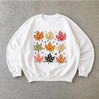 Autumn Leaves Sweatshirt Cute Maple Leaf Design Fall Season Women Cute Floral