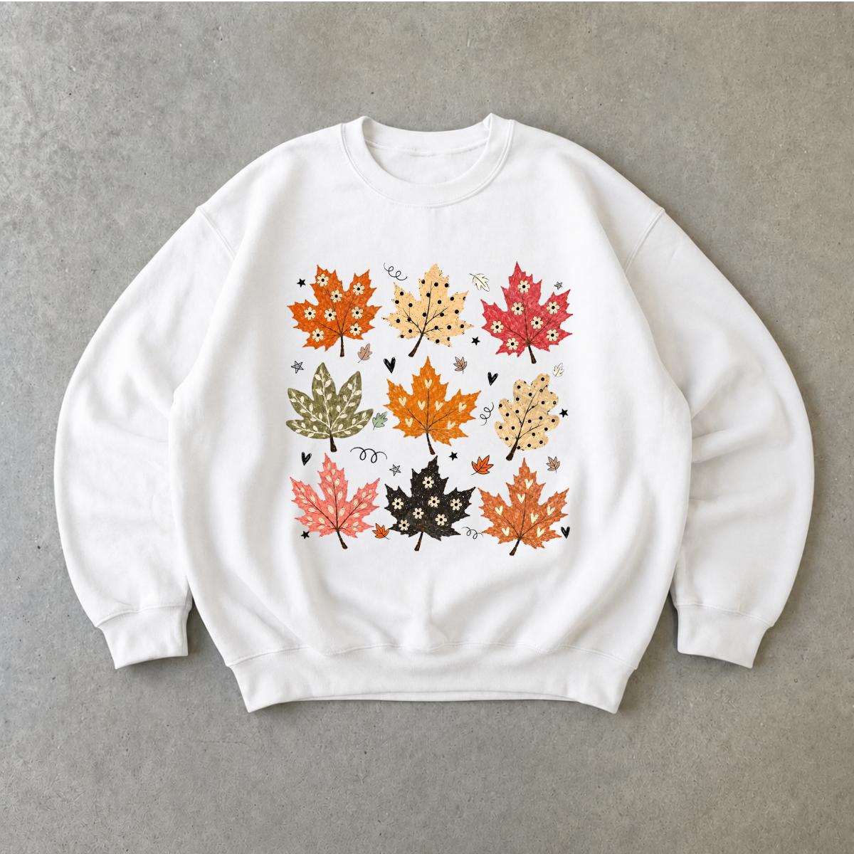 Autumn Leaves Sweatshirt Cute Maple Leaf Design Fall Season Women Cute Floral