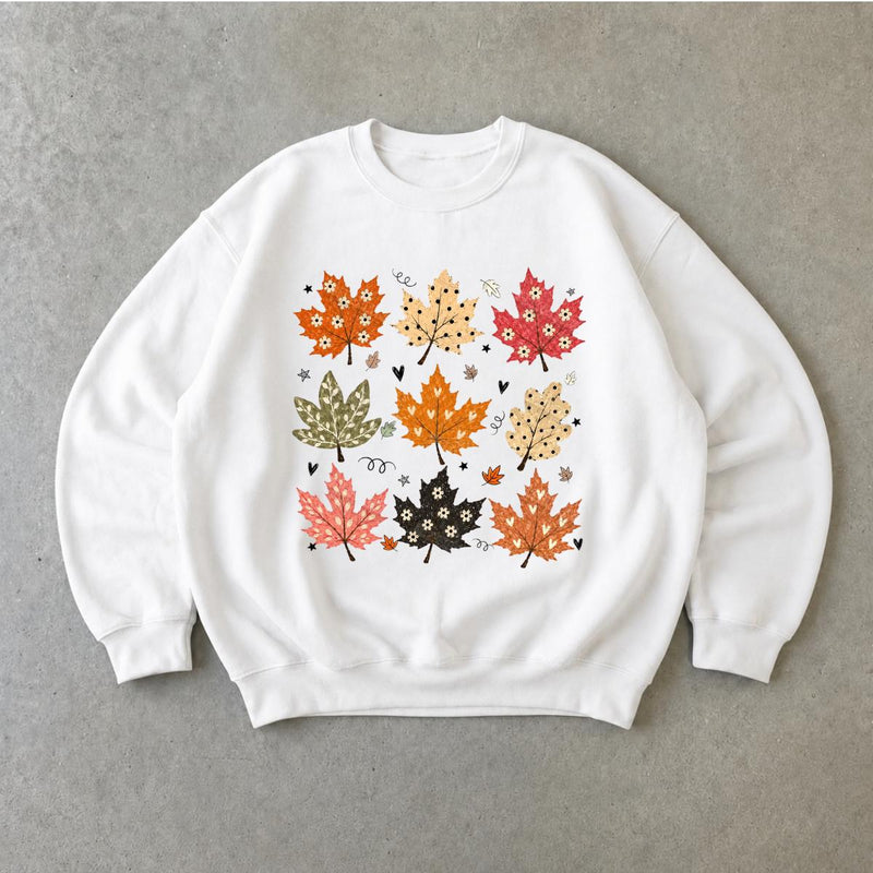 Autumn Leaves Sweatshirt Cute Maple Leaf Design Fall Season Women Cute Floral
